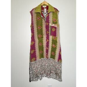 NWT Kantha Bae Mix Media Textile Print Dress Sleeveless Free Size Boho Quilted